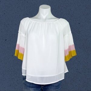 NWT Blushing Heart Off The Shoulder Sheer Bell Sleeve Top Blouse Medium